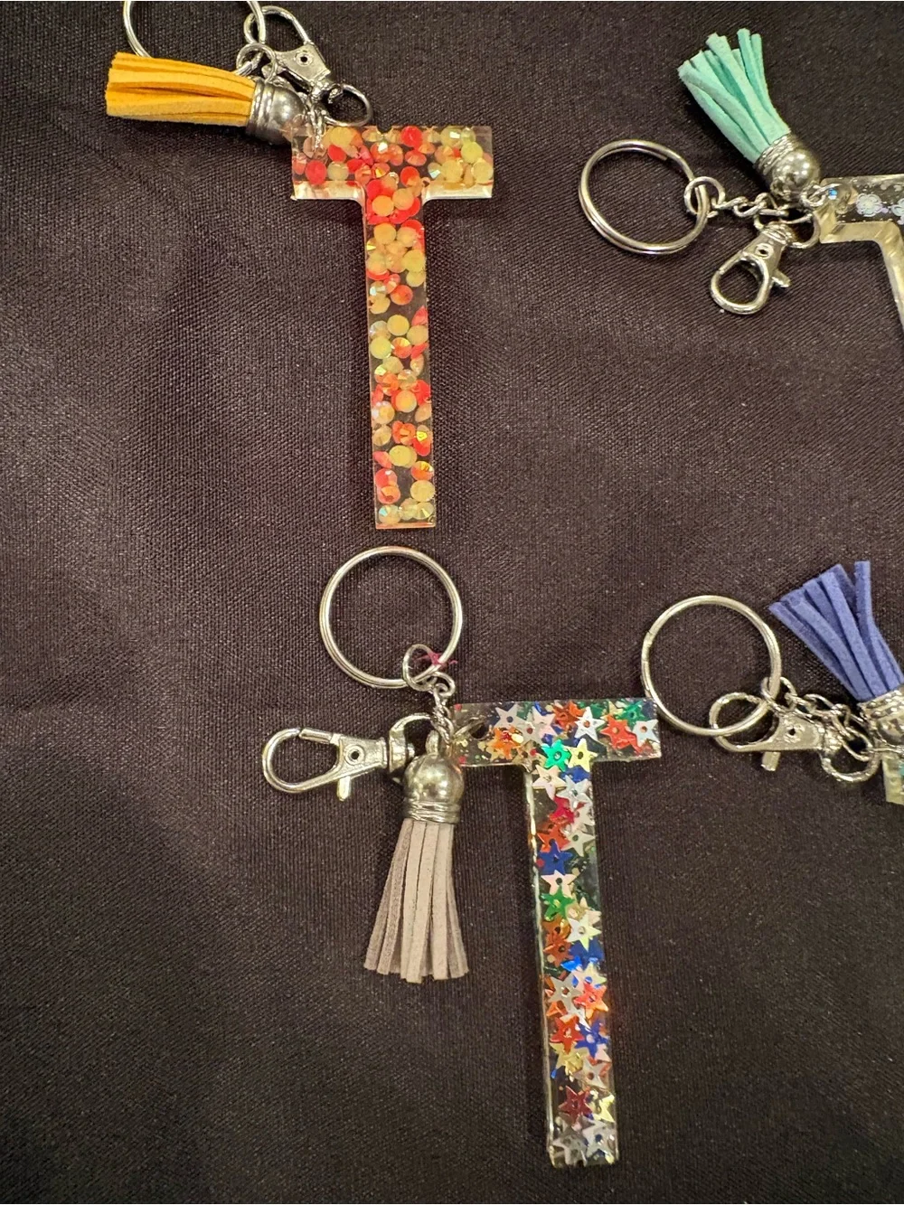 T Initial Resin Keychain with Tassel - Multicolor